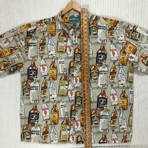Big Dogs Novelty Print Button Up‎ Short Sleeve Alcohol Bottles Shirt 4XL